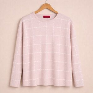 Love Scarlett Luxe pink Plaid crew Neck Sweater Size Small Windowpane Pullover